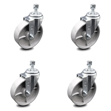 Service Caster 5 Inch Semi Steel Wheel Swivel 1/2 Inch Threaded Stem Caster Set SCC-TS20S514-SSS-121315-4